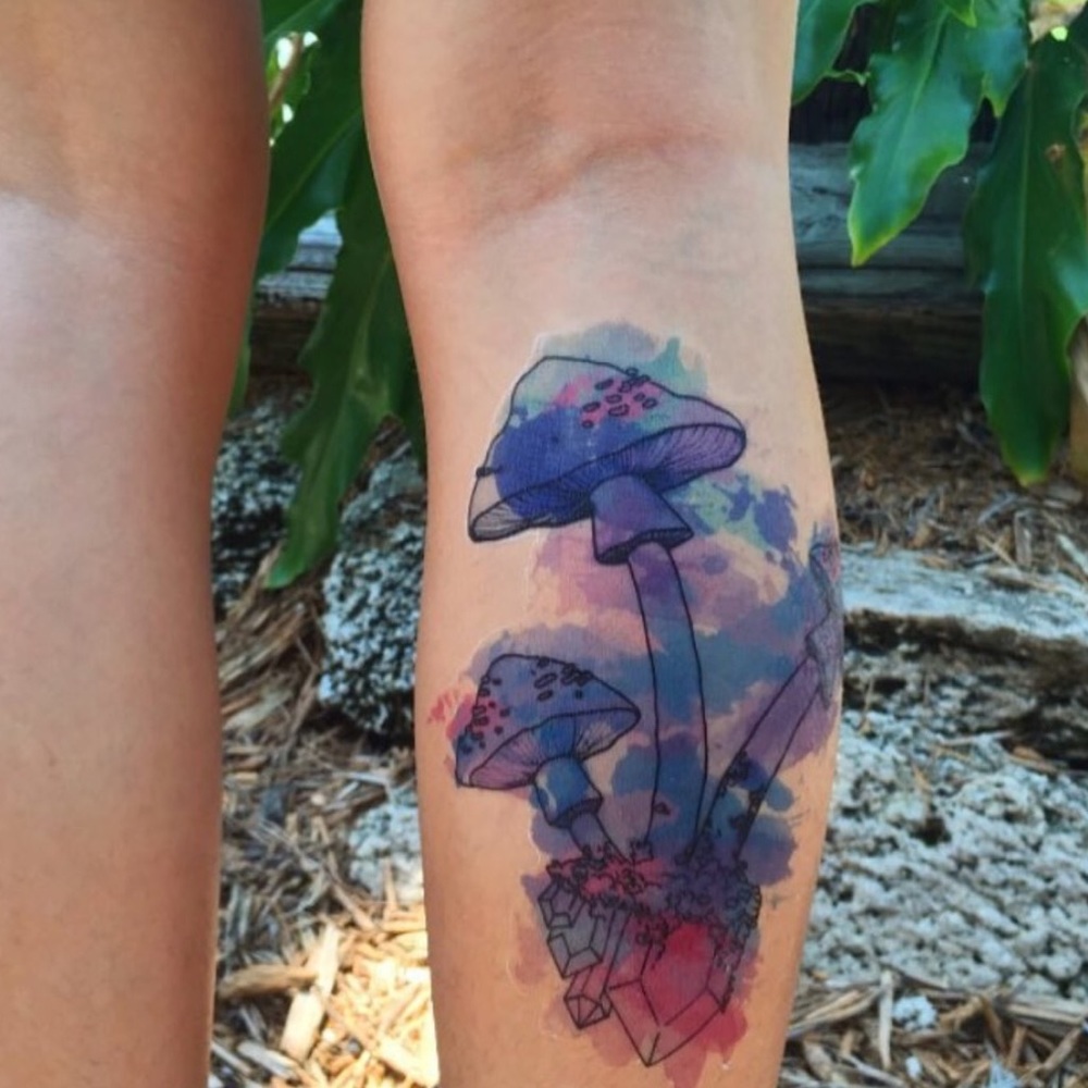 Large Watercolor Mushroom Temporary Tattoo